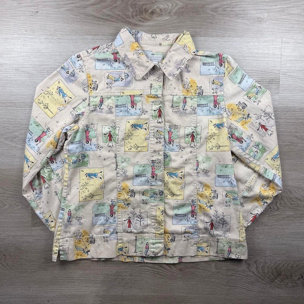 Vintage 00s Christopher & Banks Whimsical Four Seasons Novelty Button Up M
